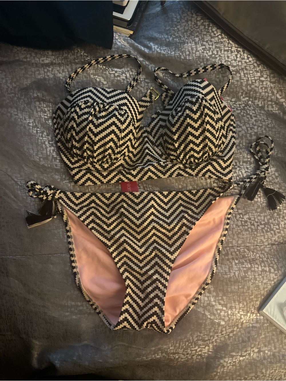 Xhilaration Black and cream Chevron Bikini Set